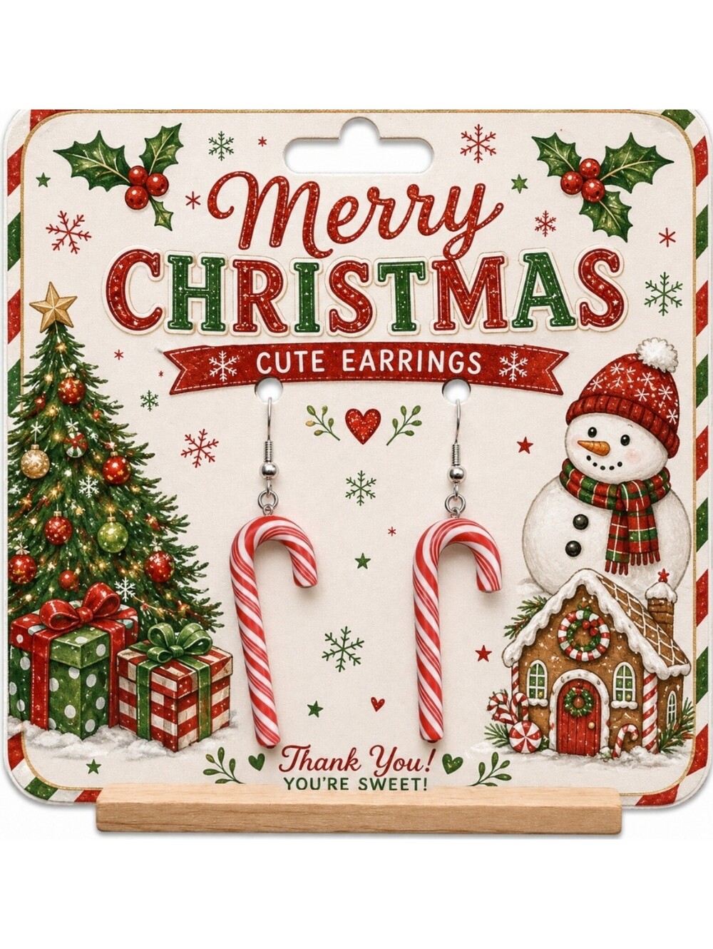 Realistic Mini Candy Cane Christmas Tree Festive Hypoallergenic Earrings